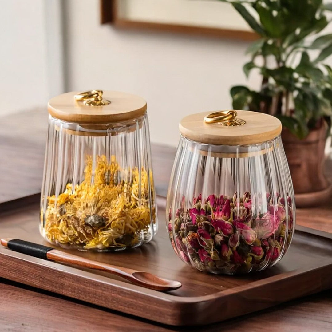 Nordvyn Luxe Tea Storage Jar – Glass with Wooden Lid for a Stylish Kitchen