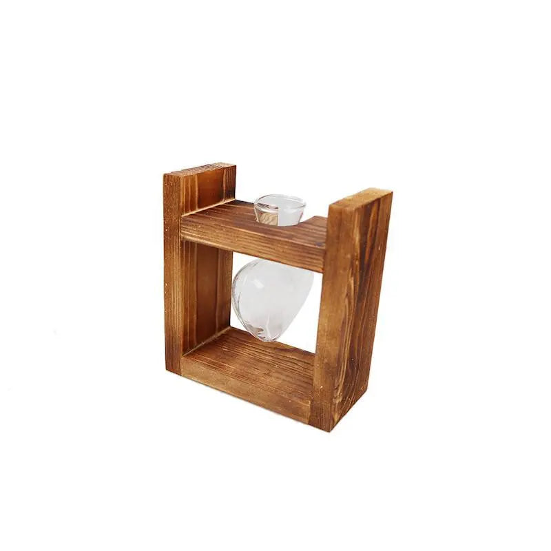 HeartBloom – Elegant Glass Propagation Vase with Wooden Base for Green Inspiration
