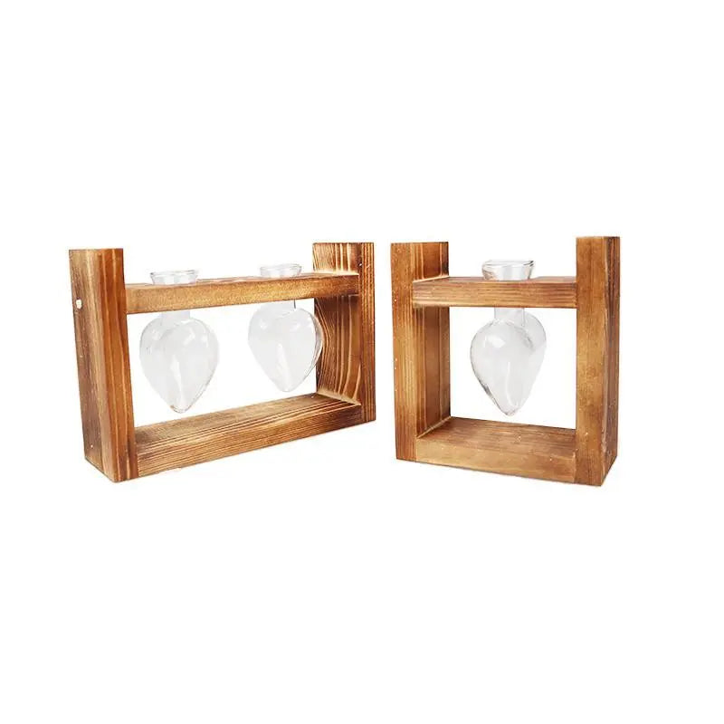 HeartBloom – Elegant Glass Propagation Vase with Wooden Base for Green Inspiration