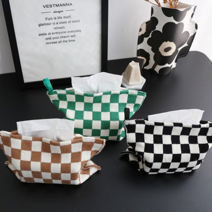 CozyCheck – Woven Cotton Tissue Box with Striped Design