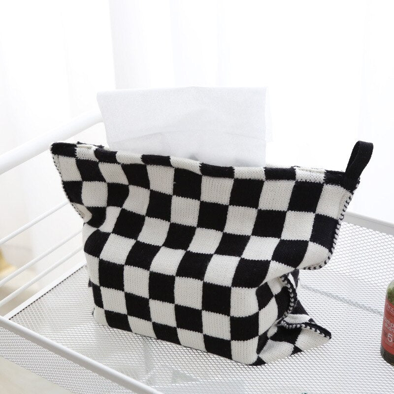 CozyCheck – Woven Cotton Tissue Box with Striped Design