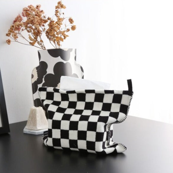 CozyCheck – Woven Cotton Tissue Box with Striped Design