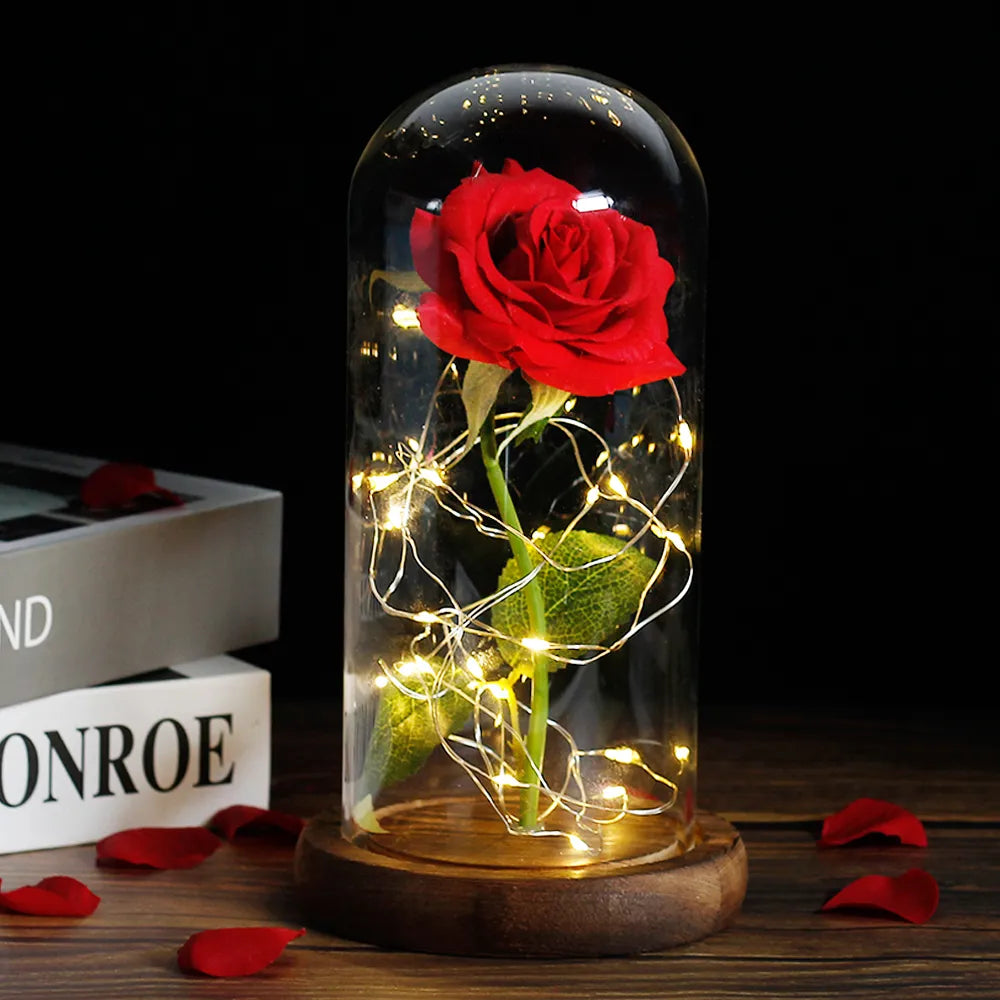 LumiRose – Eeuwige Roos in Glazen Koepel met Sfeervolle LED-Verlichting