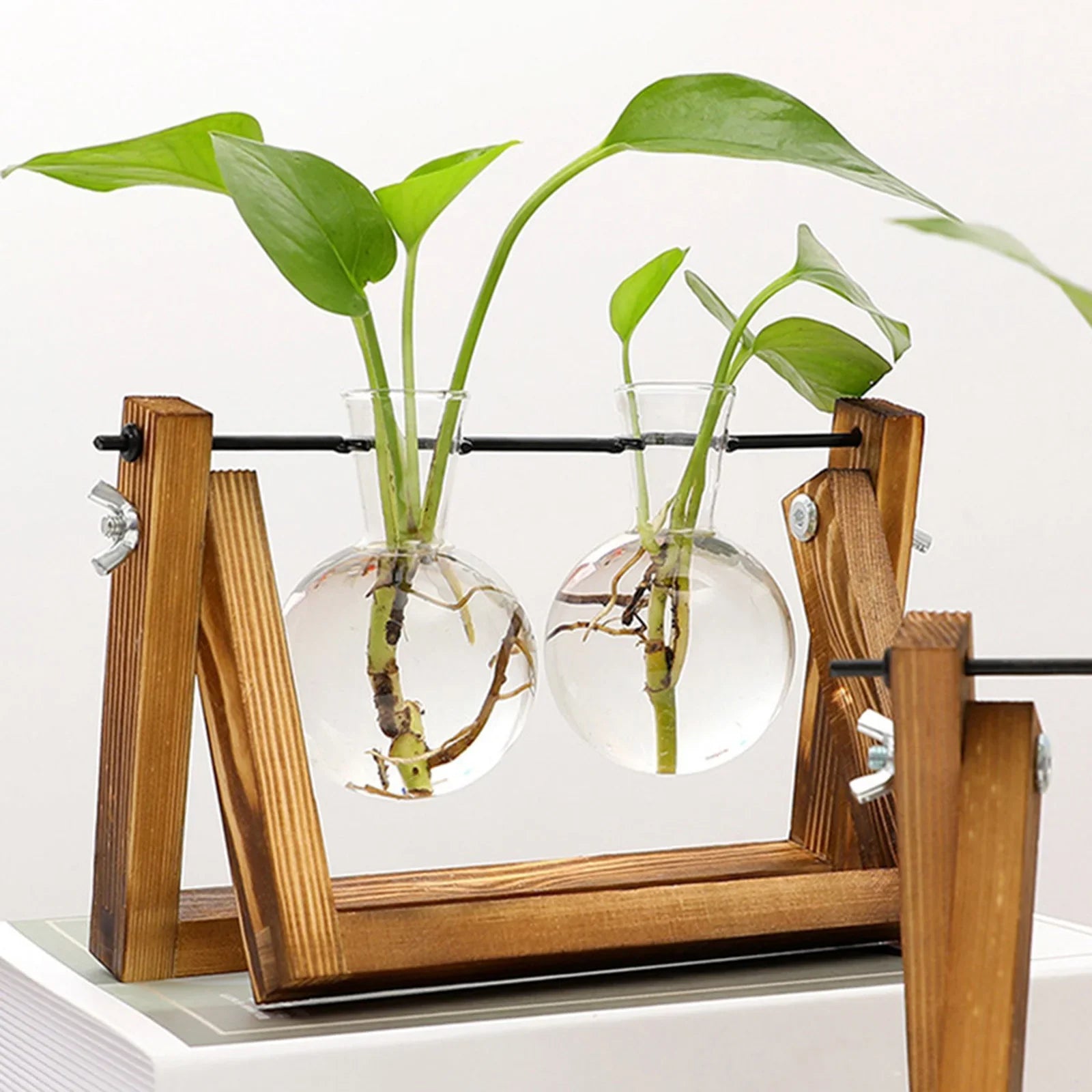 GreenHaven – Vintage Wooden Plant Propagation Stand for Stylish Flower Arrangements