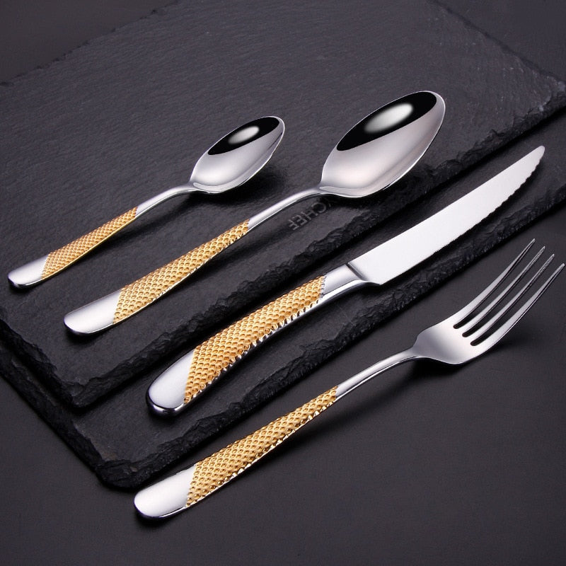 Ferran Elegance – Luxury Stainless Steel Cutlery Set with Diagonal Texture (24/30/48/60-piece)