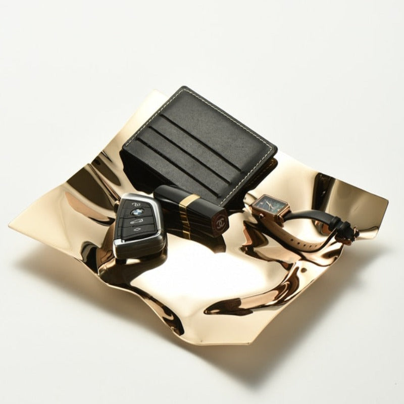 LustreCrush – Luxe Stainless Steel Tray with Unique Crumpled Design