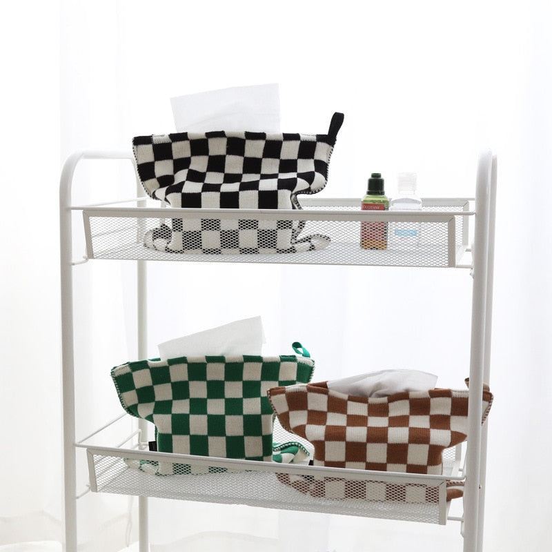 CozyCheck – Woven Cotton Tissue Box with Striped Design