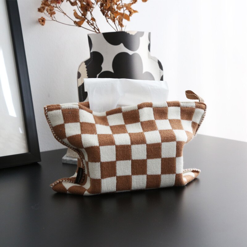 CozyCheck – Woven Cotton Tissue Box with Striped Design