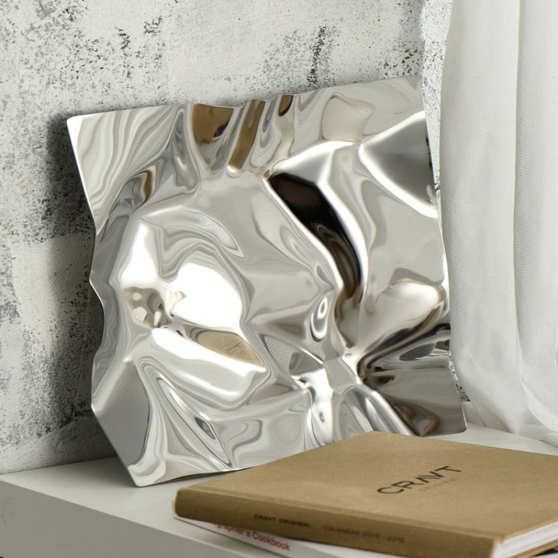 LustreCrush – Luxe Stainless Steel Tray with Unique Crumpled Design
