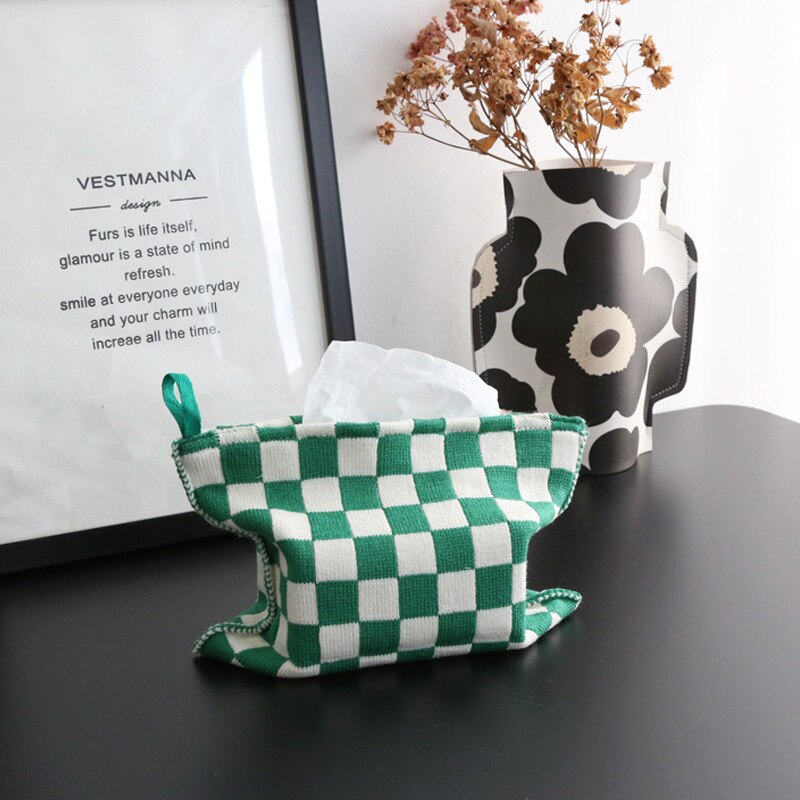 CozyCheck – Woven Cotton Tissue Box with Striped Design