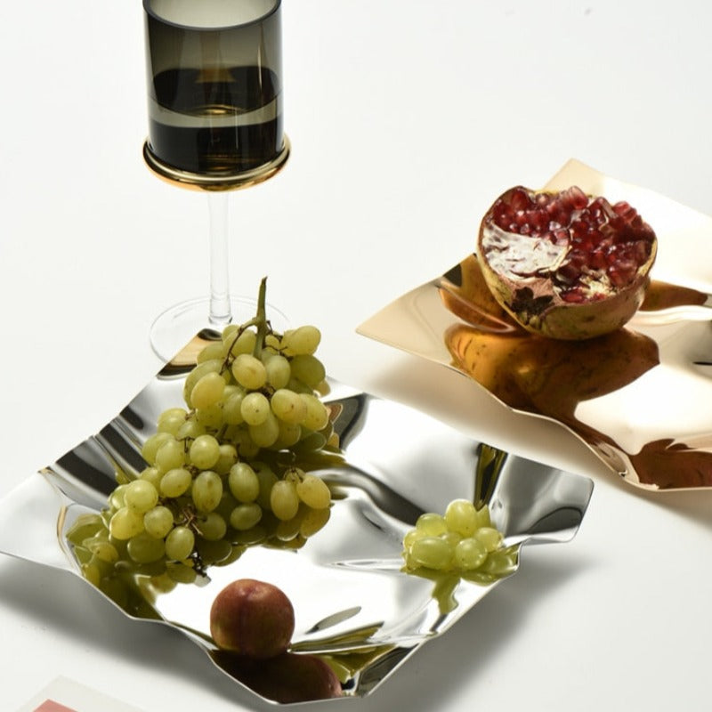 LustreCrush – Luxe Stainless Steel Tray with Unique Crumpled Design