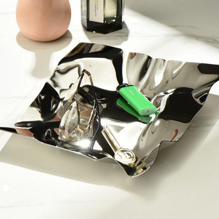 LustreCrush – Luxe Stainless Steel Tray with Unique Crumpled Design