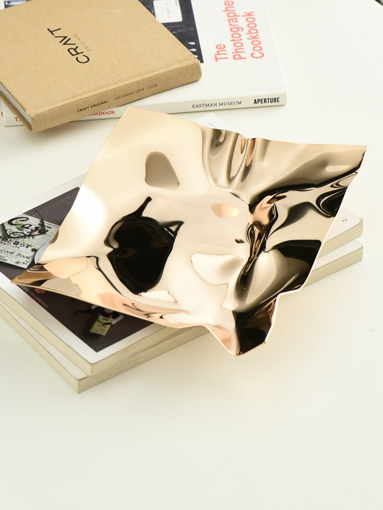 LustreCrush – Luxe Stainless Steel Tray with Unique Crumpled Design