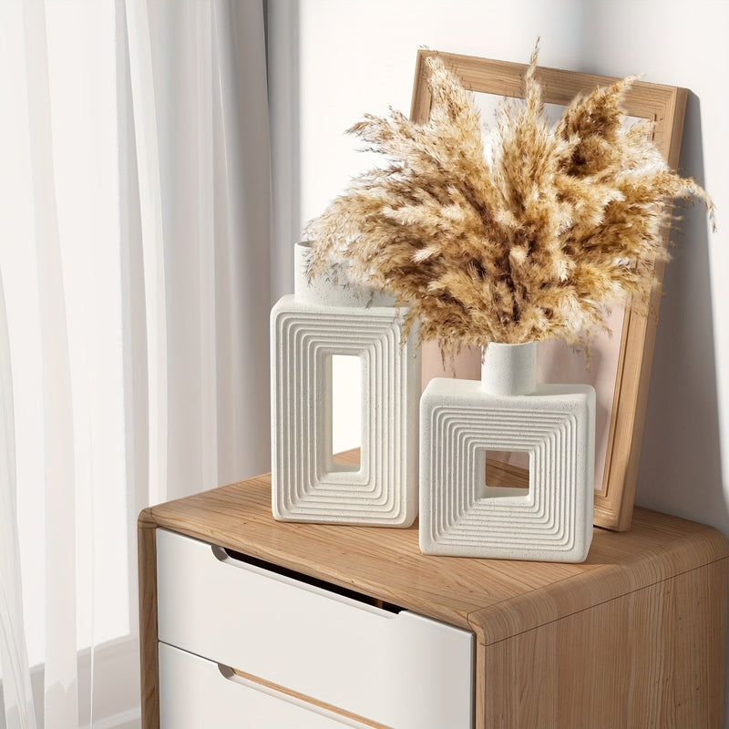 ArteVase – White Ceramic Vase Set with Geometric Design for a Boho-Chic Interior