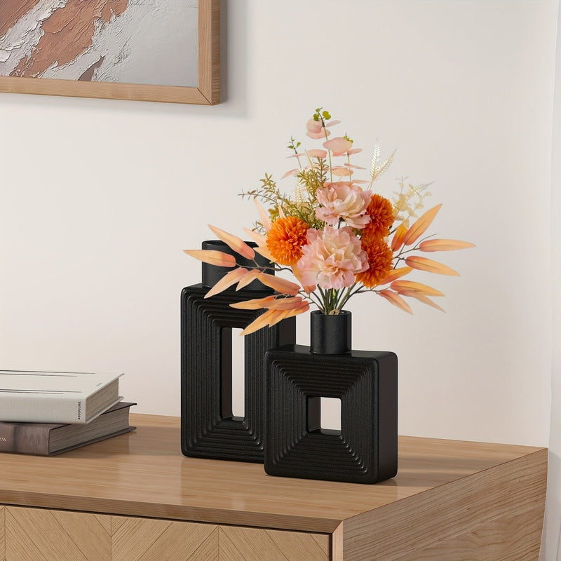 ArteVase – White Ceramic Vase Set with Geometric Design for a Boho-Chic Interior
