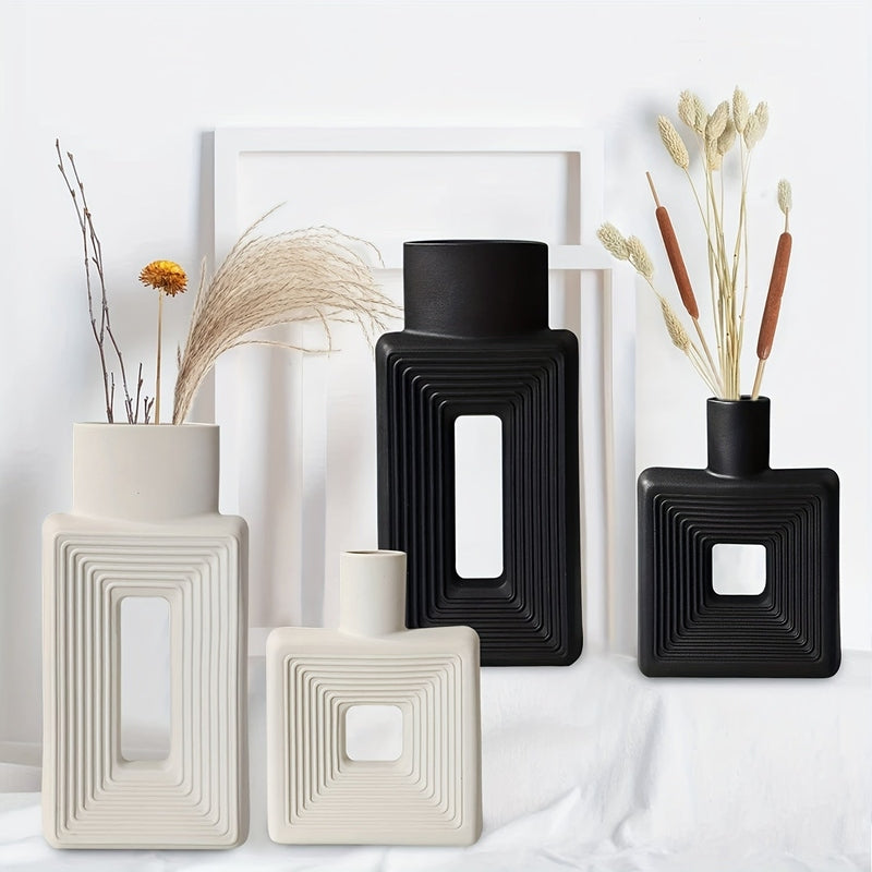 ArteVase – White Ceramic Vase Set with Geometric Design for a Boho-Chic Interior