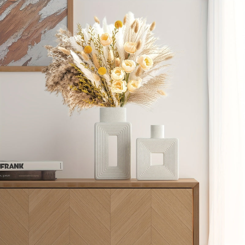 ArteVase – White Ceramic Vase Set with Geometric Design for a Boho-Chic Interior
