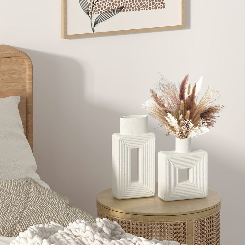 ArteVase – White Ceramic Vase Set with Geometric Design for a Boho-Chic Interior
