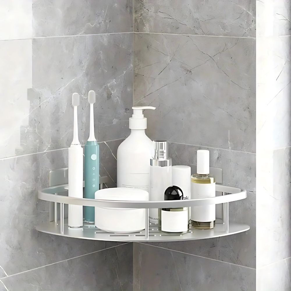 Étagère d’angle en aluminium pour douche à 2 niveaux avec fixation adhésive
