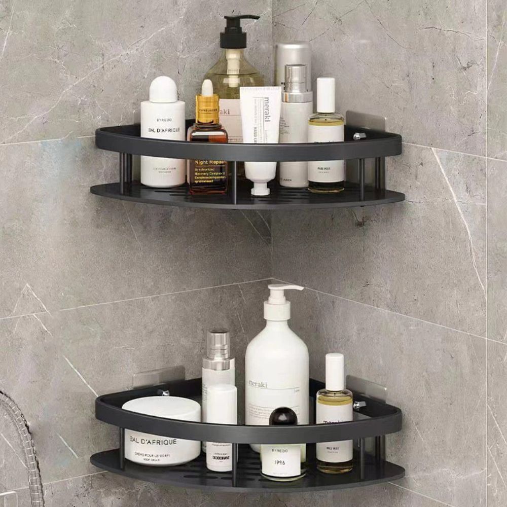 Étagère d’angle en aluminium pour douche à 2 niveaux avec fixation adhésive