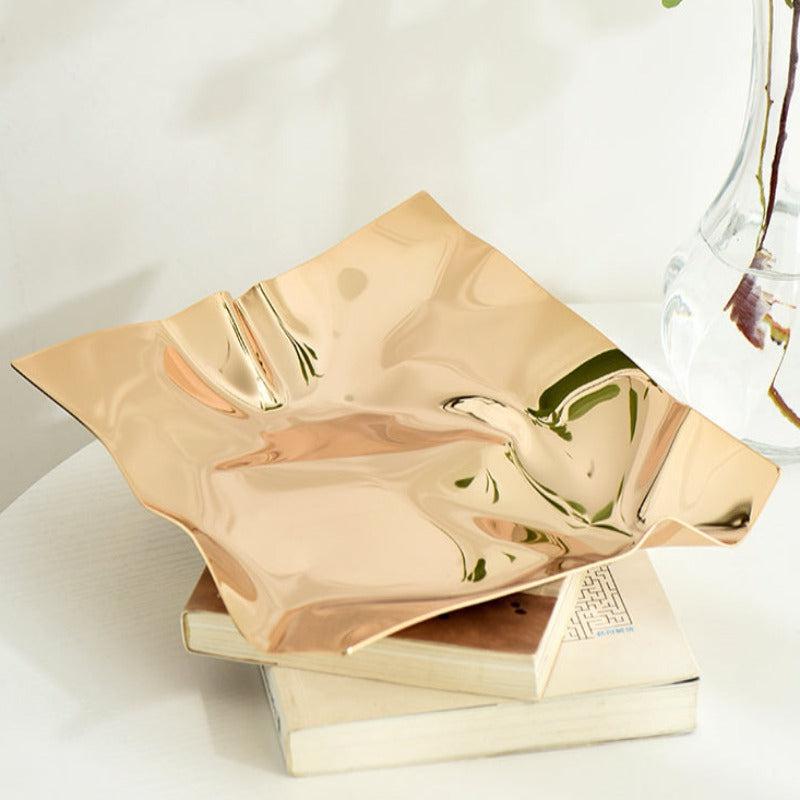 LustreCrush – Luxe Stainless Steel Tray with Unique Crumpled Design