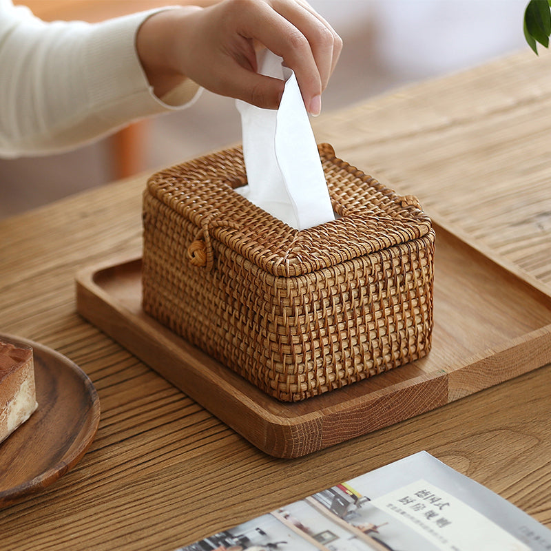 NatureWeave – Handmade Rattan Tissue Box with Timeless Elegance