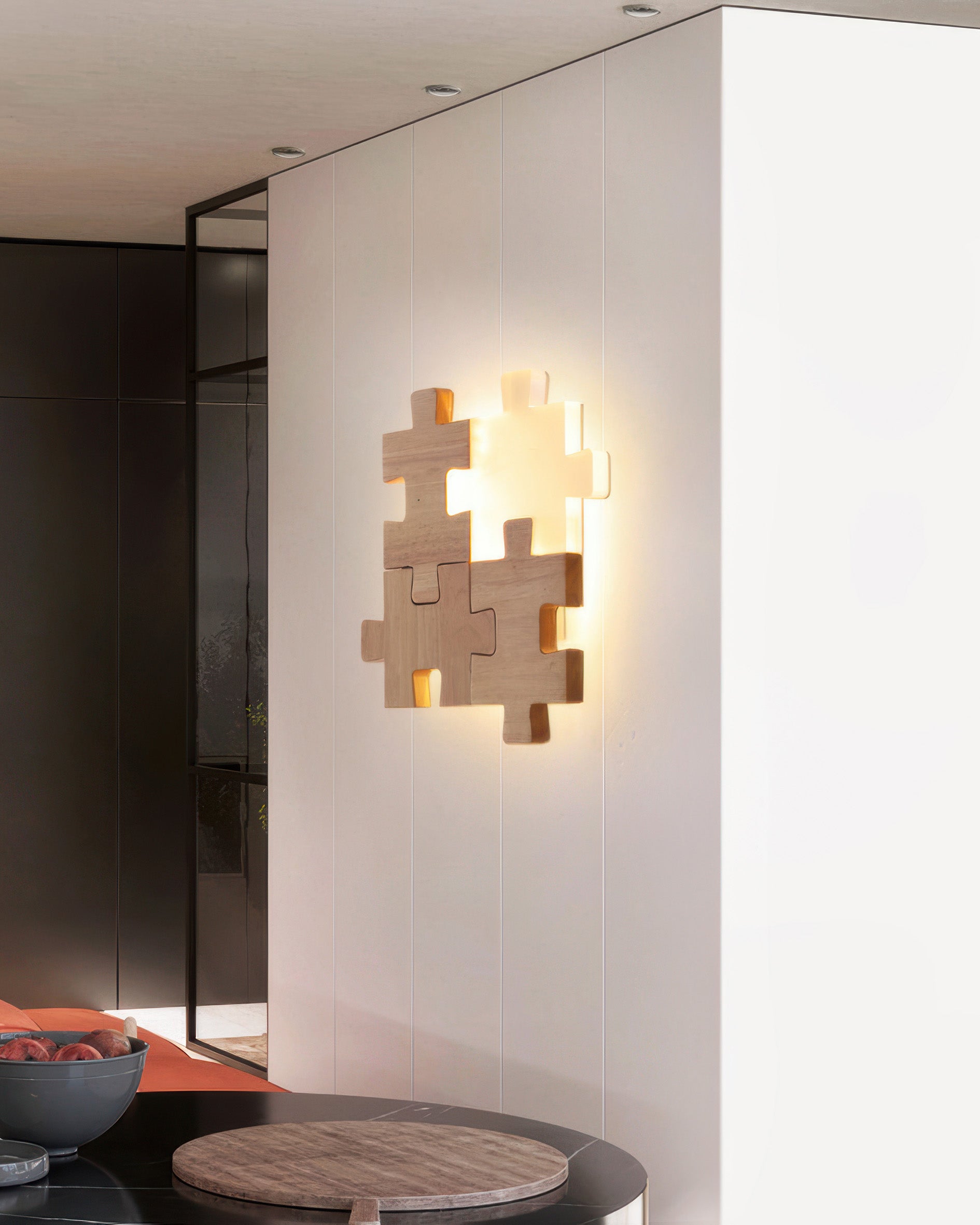 PuzzleGlow – Luxe LED Wandlamp met Speels Houten Design voor een Modern Interieur