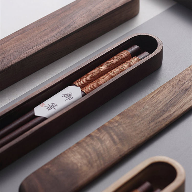 MasuCraft – Black Walnut Wooden Chopsticks with Decorative Wire in Luxury Wooden Gift Box