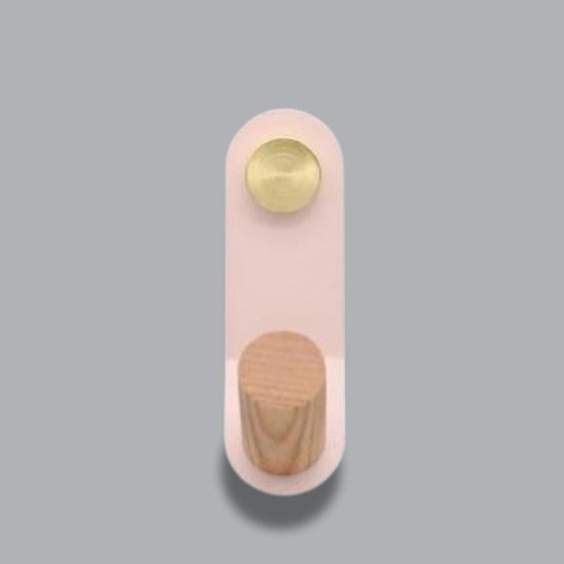 ScandiHook – Minimalist Pastel Wall Hook with Oak Wood & Brass Accent
