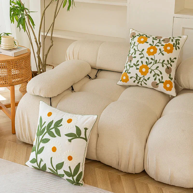 Amélia – Cotton Cushion Cover with Fine Floral Embroidery
