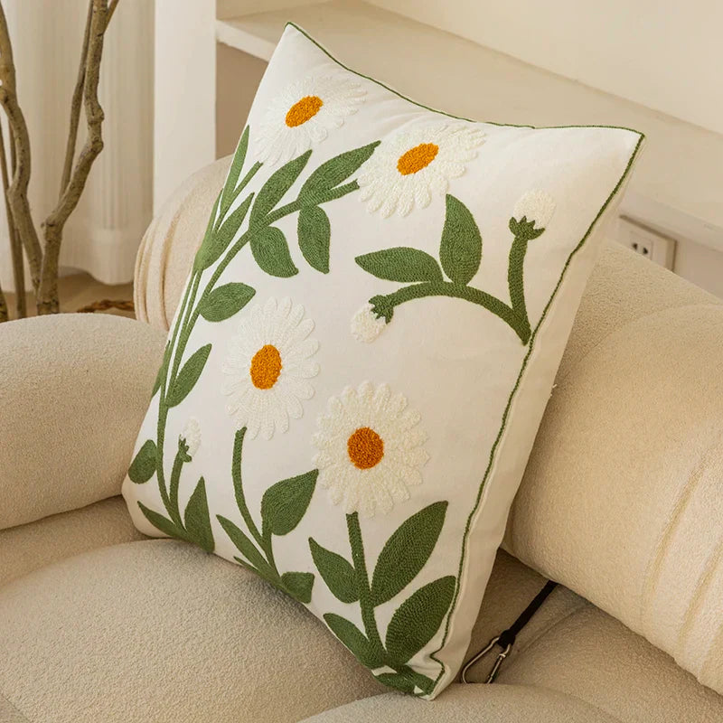 Amélia – Cotton Cushion Cover with Fine Floral Embroidery