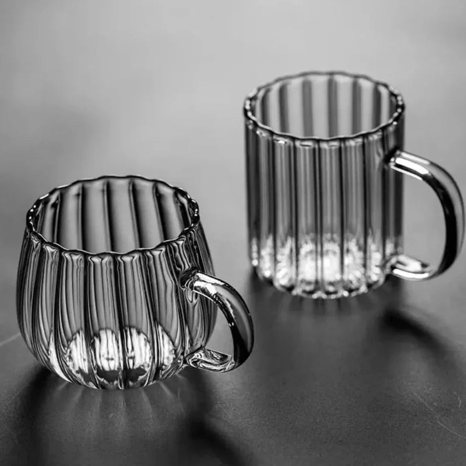 LumiRuffle Luxe Glass Mug Set – Handmade Design for a Stylish Coffee Moment