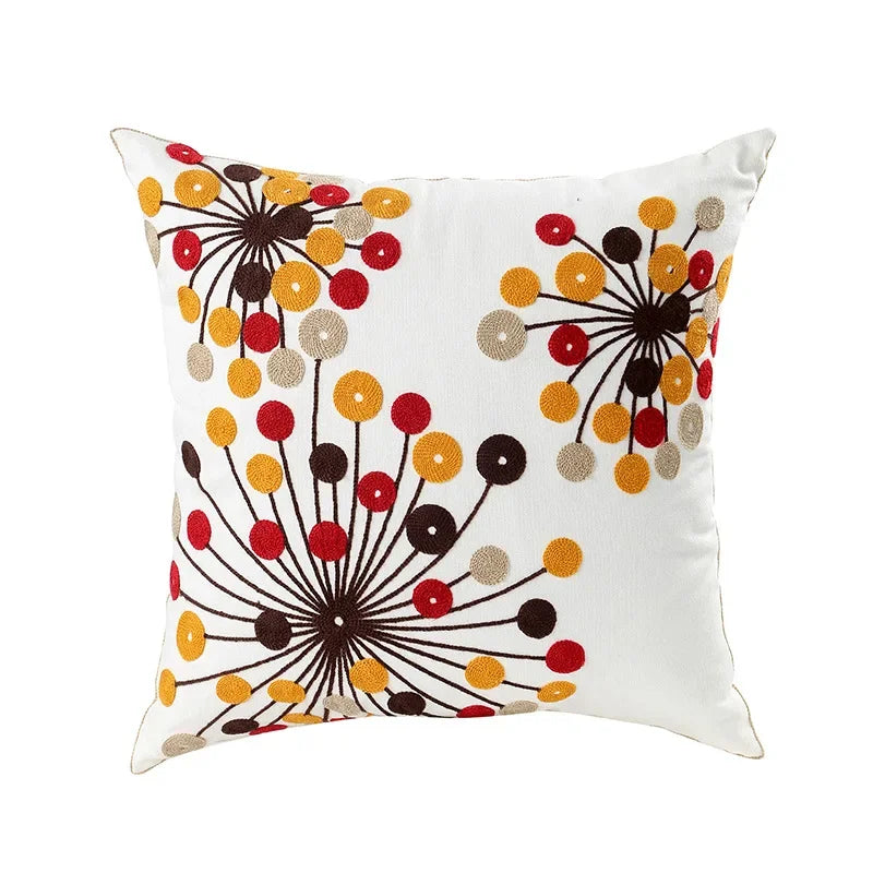 BloomLinen – Embroidered Cushion Cover of Cotton Canvas with Rustic Floral Splendor