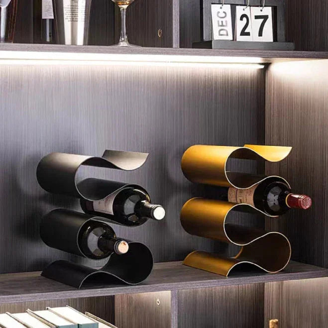 Porte-Bouteilles de Vin Métallique Sculptural en Forme Ondulée pour Plan de Travail et Table à Manger