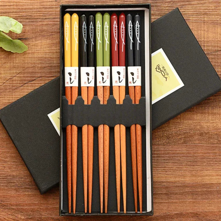 ZenBamboo – Luxe 5-Piece Bamboo Chopsticks Gift Set with Cultural Patterns