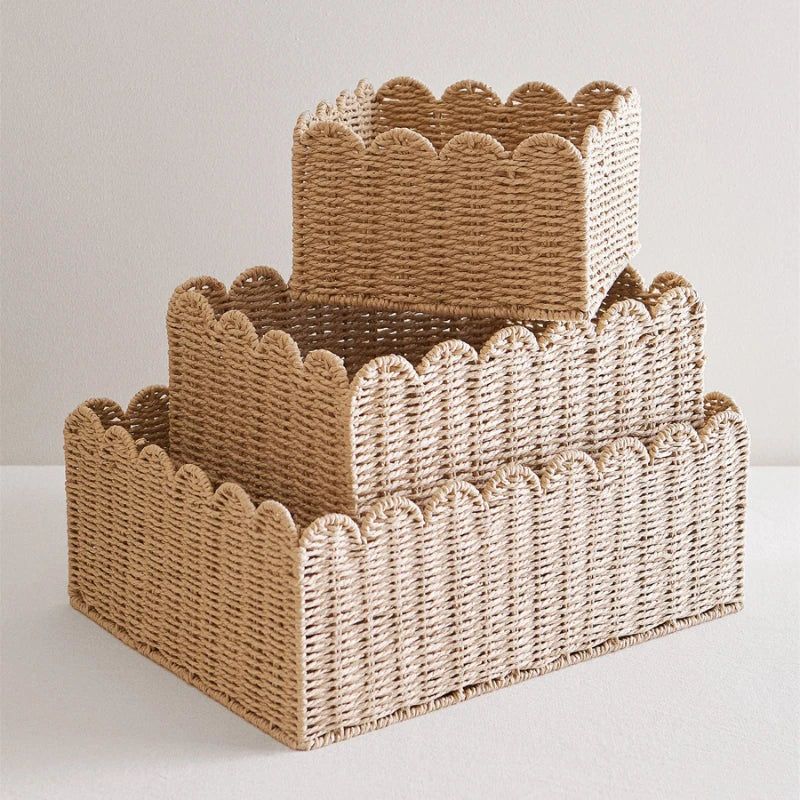 WillowNest – Handwoven Wicker Storage Basket with Wave Edge in Three Sizes