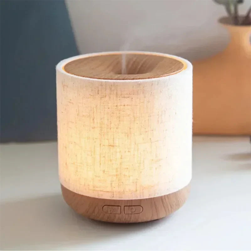 ZenMist – Stijlvolle Stoffen Aromatherapie Diffuser met Verlichting en Luchtbevochtiging