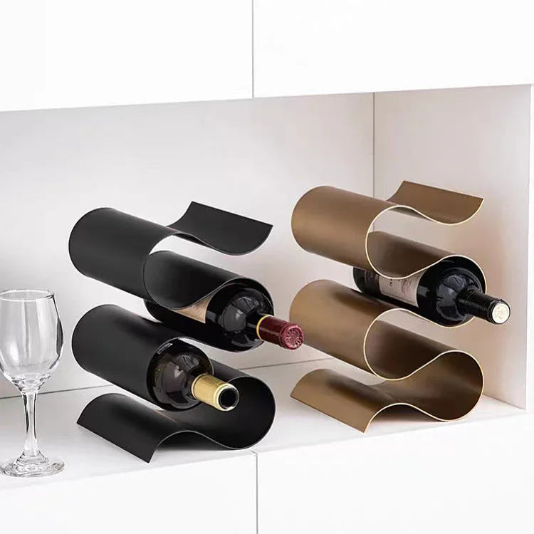 Porte-Bouteilles de Vin Métallique Sculptural en Forme Ondulée pour Plan de Travail et Table à Manger