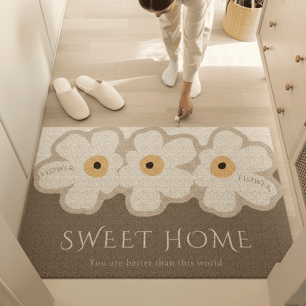 Paillasson antidérapant en PVC lavable avec motif floral pour entrée et hall