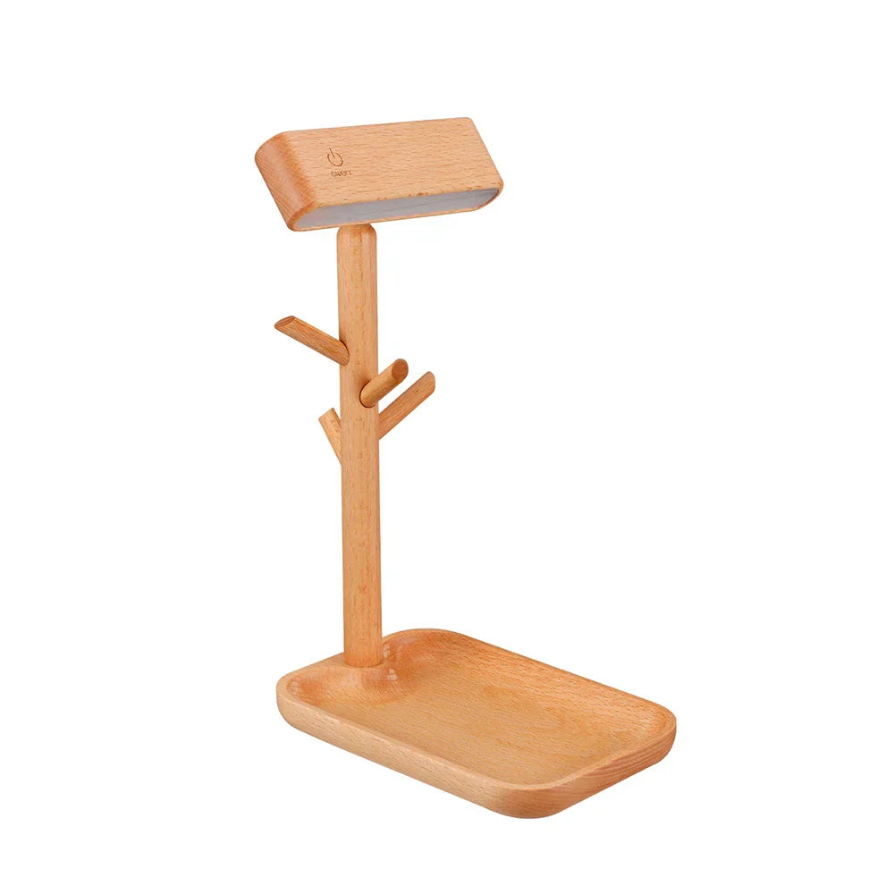 WoodGlow – Elegant Dimmable Table Lamp with Practical Storage Space