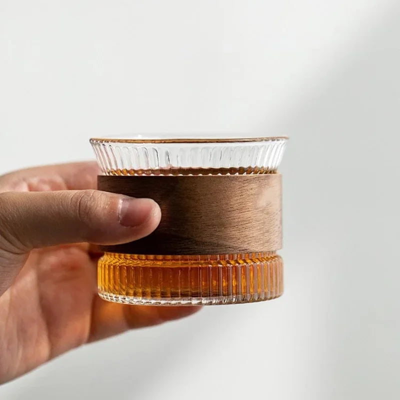 WoodFlow – Handmade Tumbler Glass with Wooden Accent for Stylish Enjoyment
