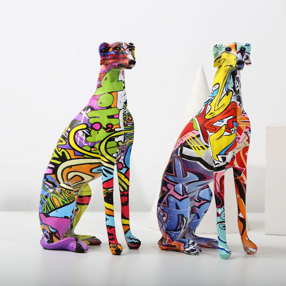 ArtHound – Moderne Graffiti Greyhound Sculptuur met Artistieke Uitstraling