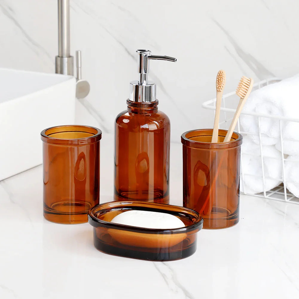 Apothecary Luxe – Elegant Glass Bathroom Set for a Timeless Look