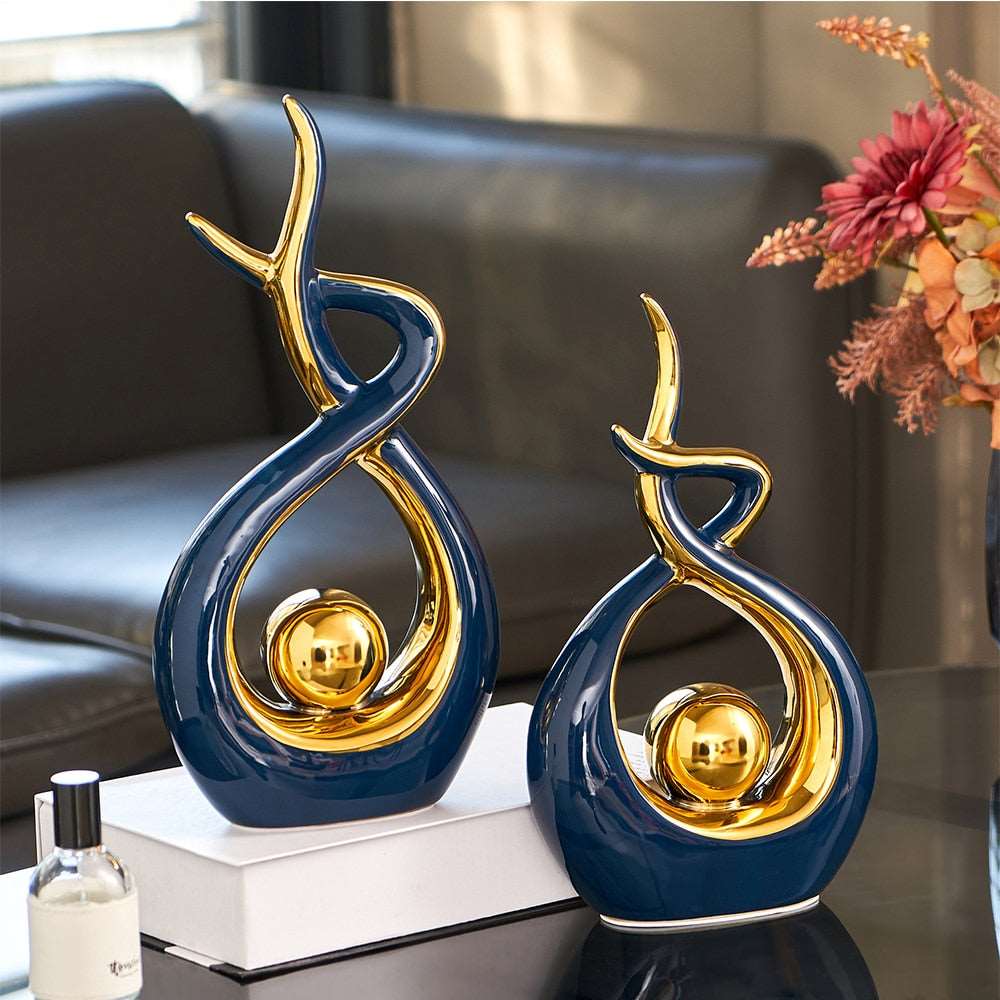 LuxeForm – Abstracte Keramische Sculptuur met Gouden Accenten voor Tijdloze Elegantie