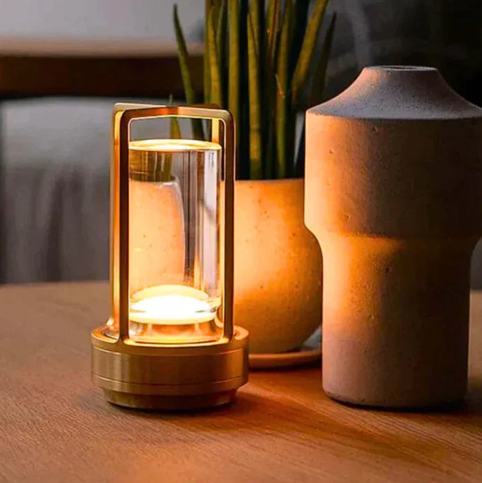 LumiGlow – Crystal Table Lamp with Wireless Functionality