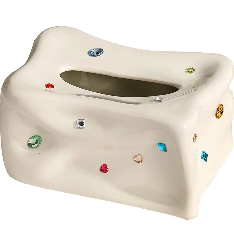 Élise – Luxury Porcelain Tissue Box with Heart-Shaped Gemstone Accent