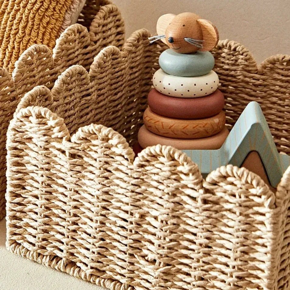 WillowNest – Handwoven Wicker Storage Basket with Wave Edge in Three Sizes