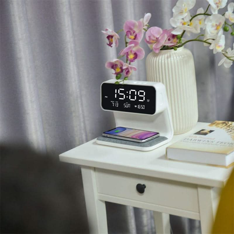 Veilleuse avec Réveil LCD et Chargeur Sans Fil 3-en-1 à Commande Tactile