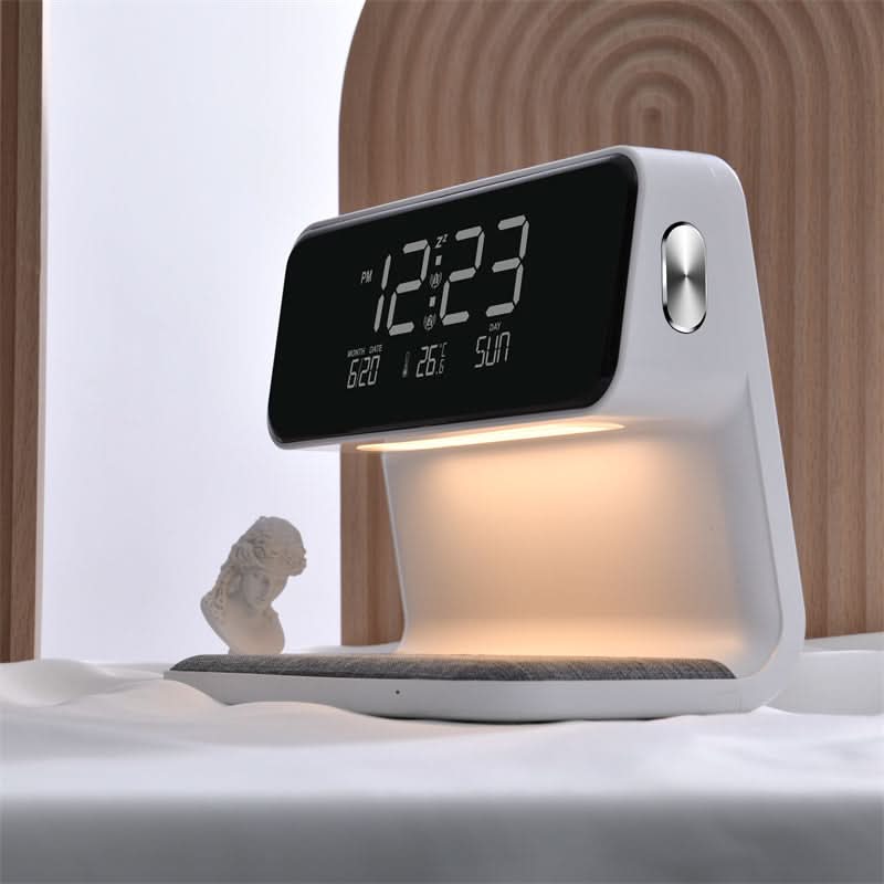 Veilleuse avec Réveil LCD et Chargeur Sans Fil 3-en-1 à Commande Tactile