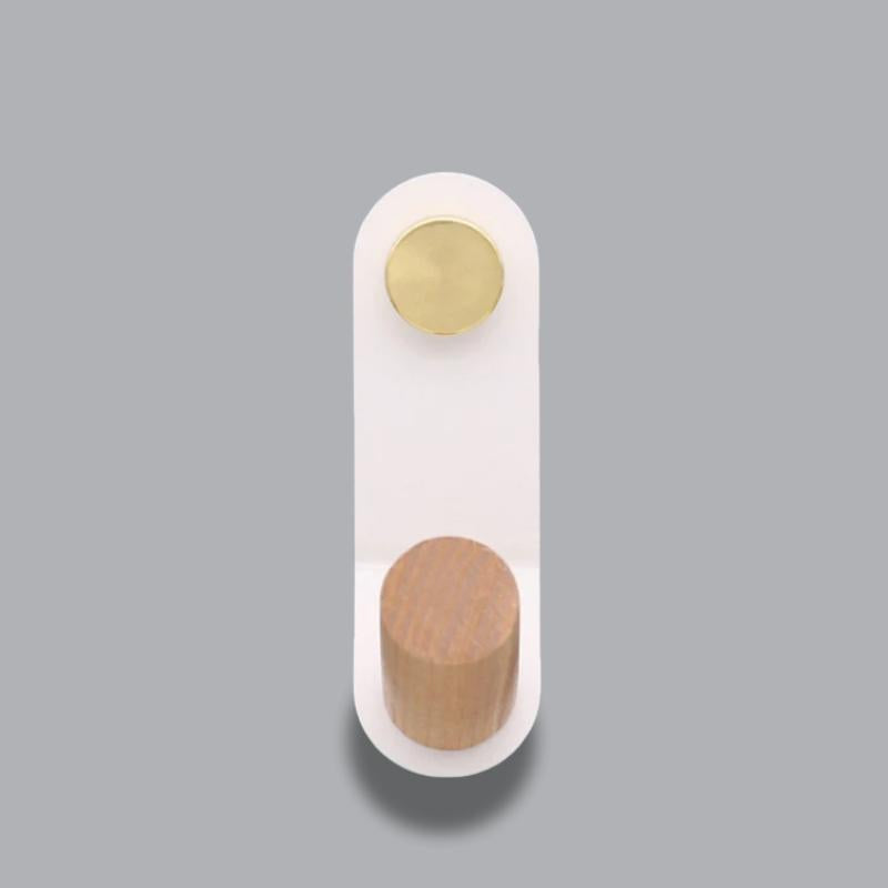 ScandiHook – Minimalist Pastel Wall Hook with Oak Wood & Brass Accent